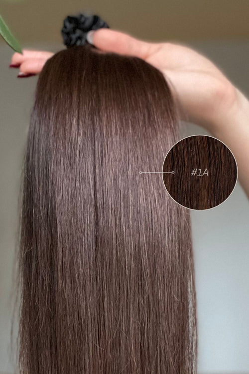 Dabīgi mati pieaudzēšanai TAPE-IN tehnikā, tonis #1A, 50 grami, 30cm-75 cm