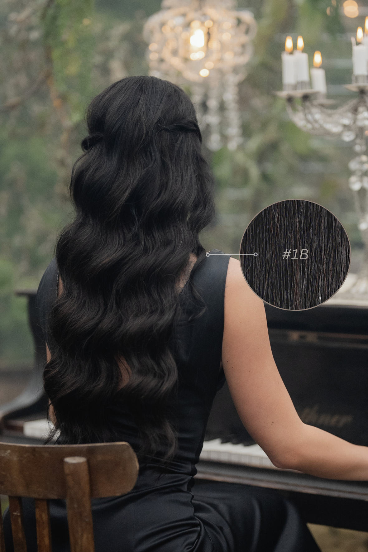 Dabīgi mati pieaudzēšanai TAPE-IN tehnikā, tonis #1B, 50 grami, 30cm-75 cm