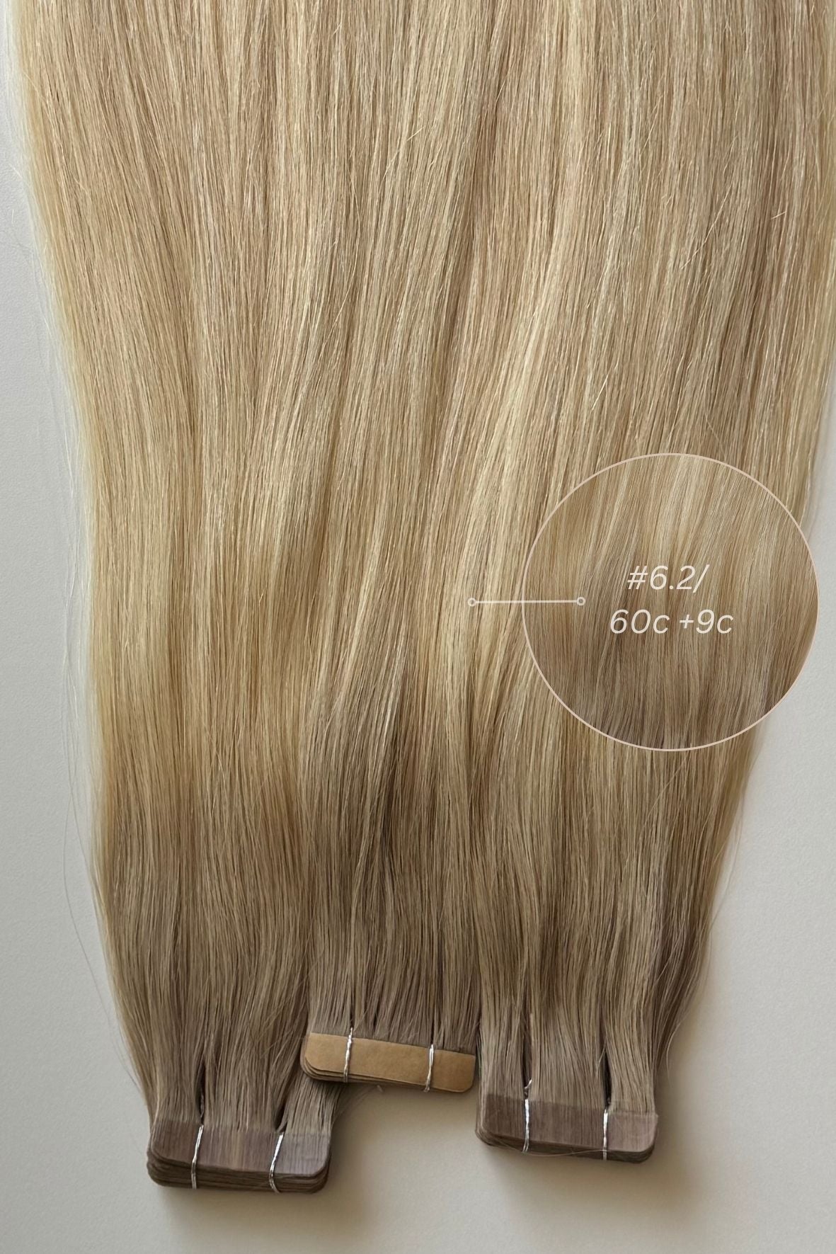 Dabīgi mati pieaudzēšanai TAPE-IN tehnikā, tonis #6.2/60C+9C BALAYAGE, 50 grami, 30cm-75 cm
