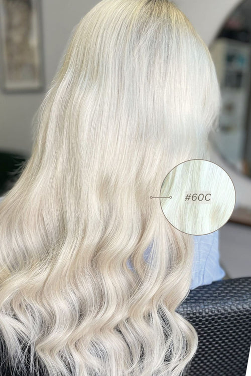 Dabīgi mati pieaudzēšanai TAPE-IN tehnikā, tonis #60C, 50 grami, 30cm-75 cm