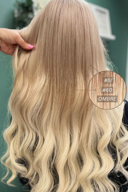 Dabīgi mati pieaudzēšanai TAPE-IN tehnikā, tonis #8/60 OMBRE, 50 grami, 30cm-75 cm