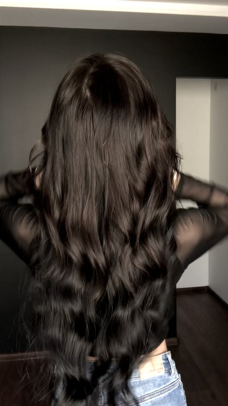 Dabīgi mati pieaudzēšanai TAPE-IN tehnikā, tonis #1B, 50 grami, 30cm-75 cm